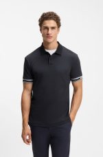 Polo slim fit de algodón con puños a rayas